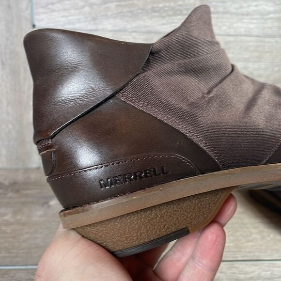 Merrell Adaline Bluff Bracken Leather Canvas Women’s Sz 8 Split Toe Ankle Boots - Picture 11 of 11